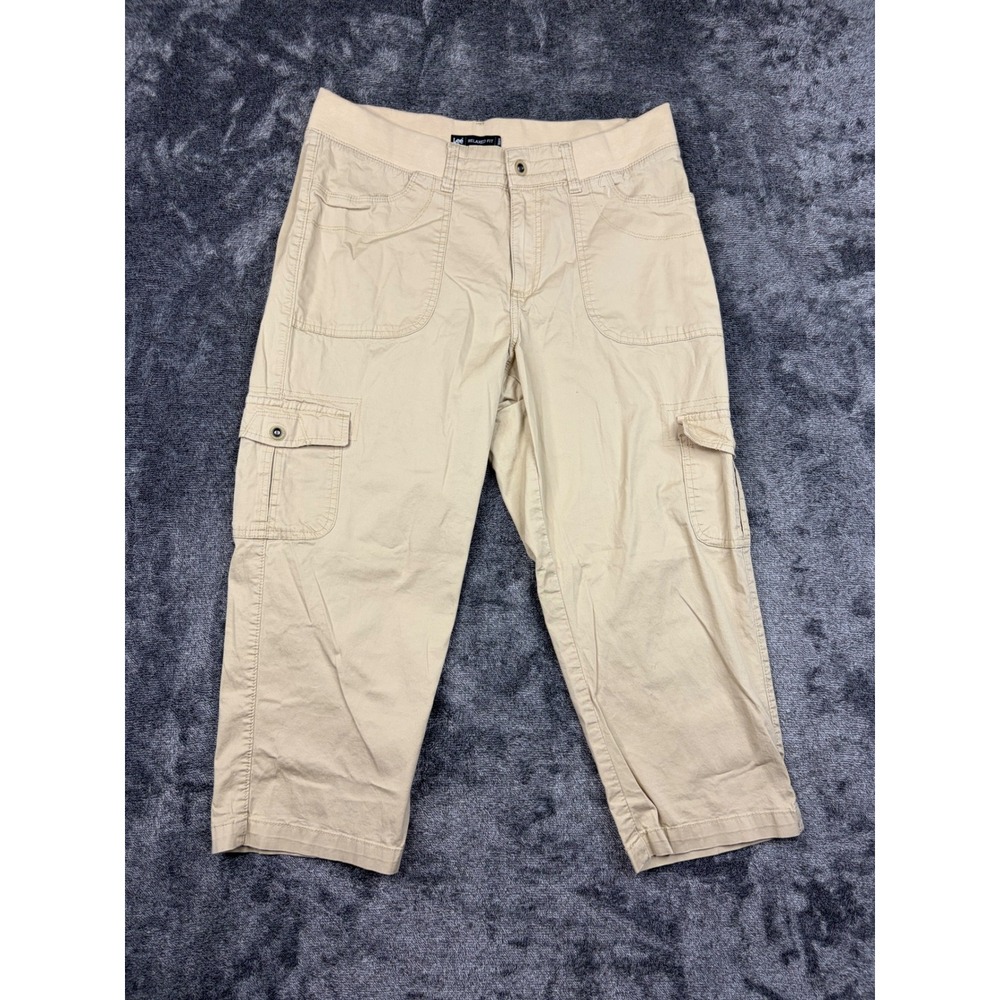 Lee Pants Women 14 Tan Relaxed Fit Pull On Chino Straight Leg Stretch